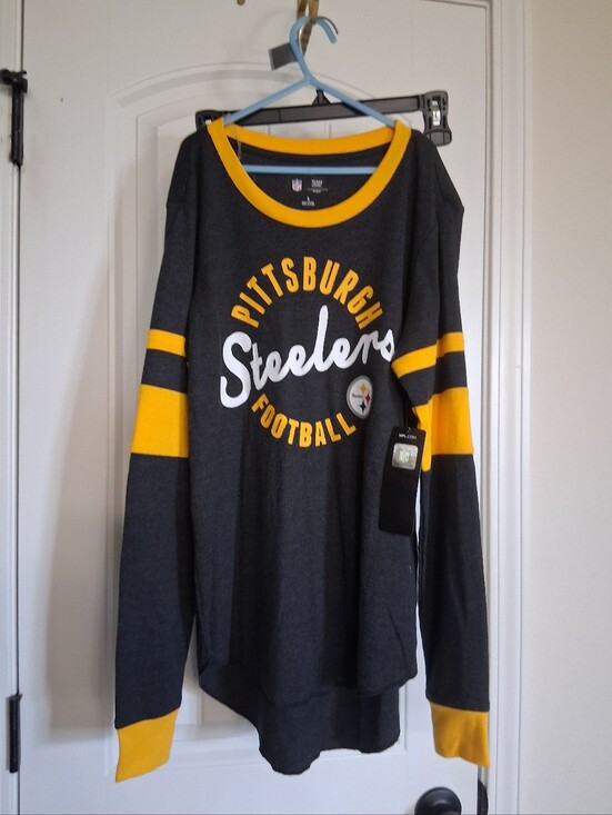 Nfl Team Tops - Pittsburgh Steelers Women's Gray & Gold Football Long Sleeve Pullover